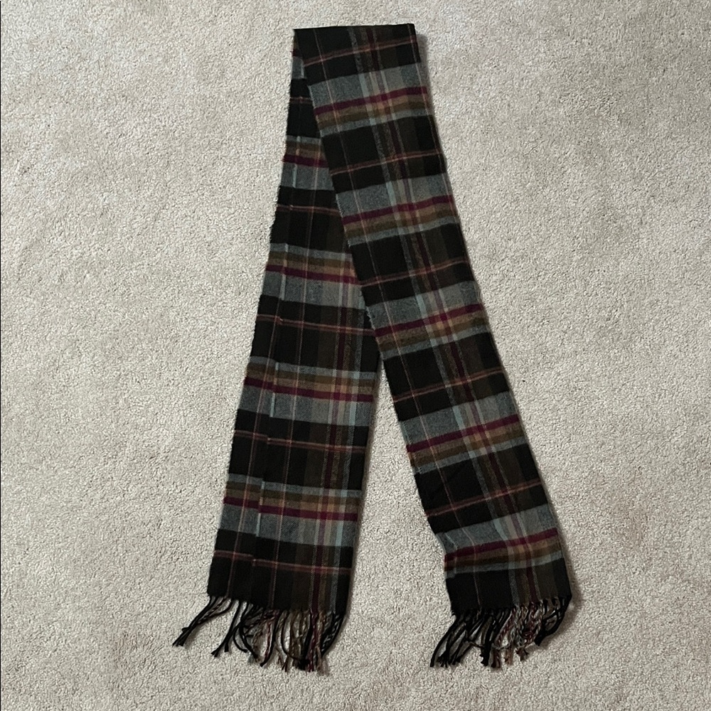 Classic Brown, Light Blue, and Maroon Plaid Men's Scarf